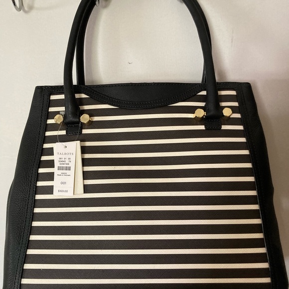 NWT black / cream striped purse & shoulder strap.  Identical front  /back - Picture 2 of 5